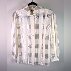 Vintage Courrèges White See Through Window Pane Blouse Size M